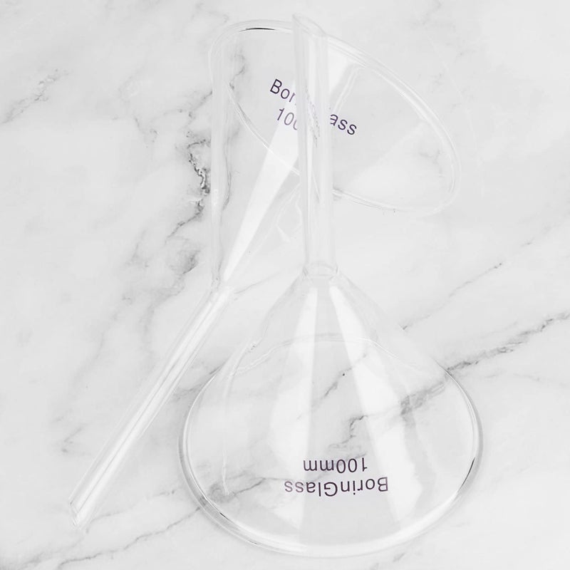 BorinGlass (2 Pack) Glass Funnel Short Stem Borosilicate Glass Lab Filter Funnel, 100 mm Diameter and Stem Length - Image 4